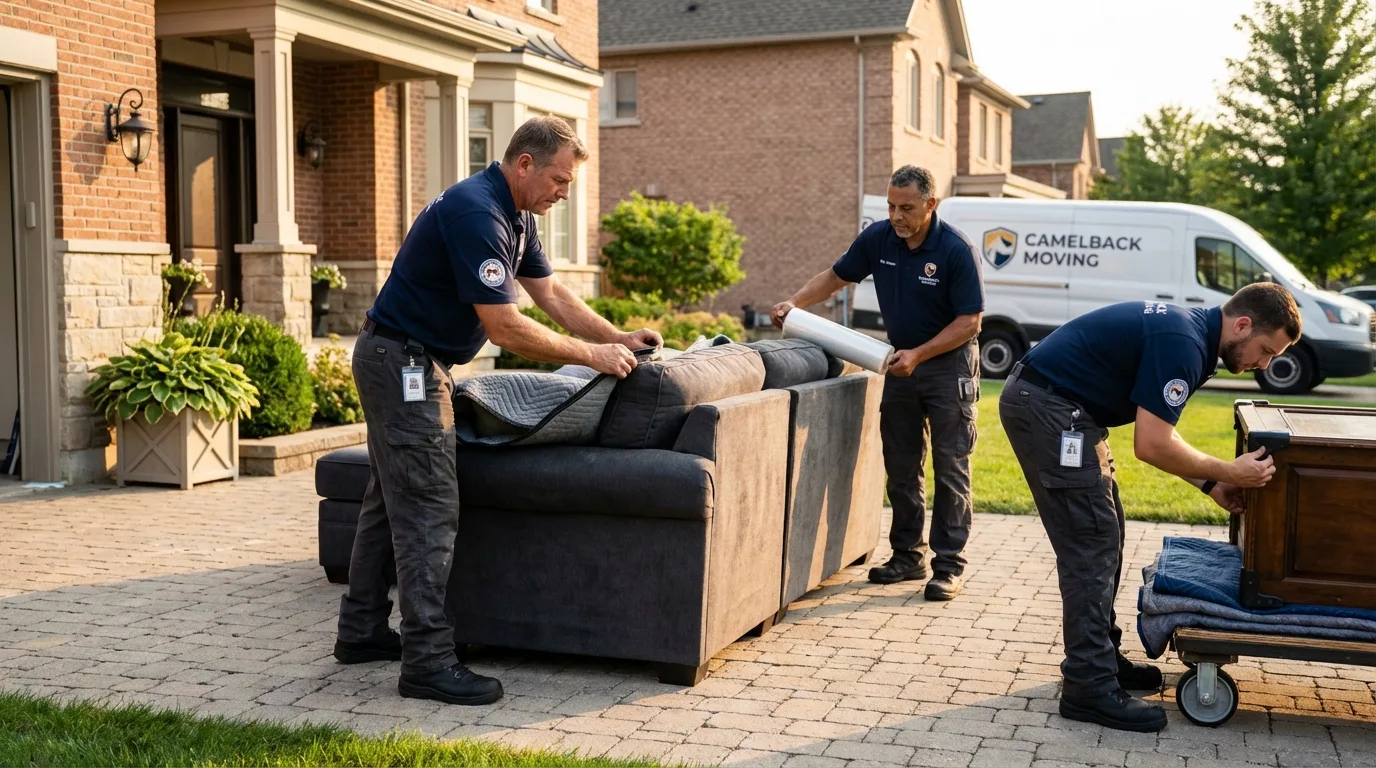 Large estate moving crew wrapping furniture in Swampscott, MA